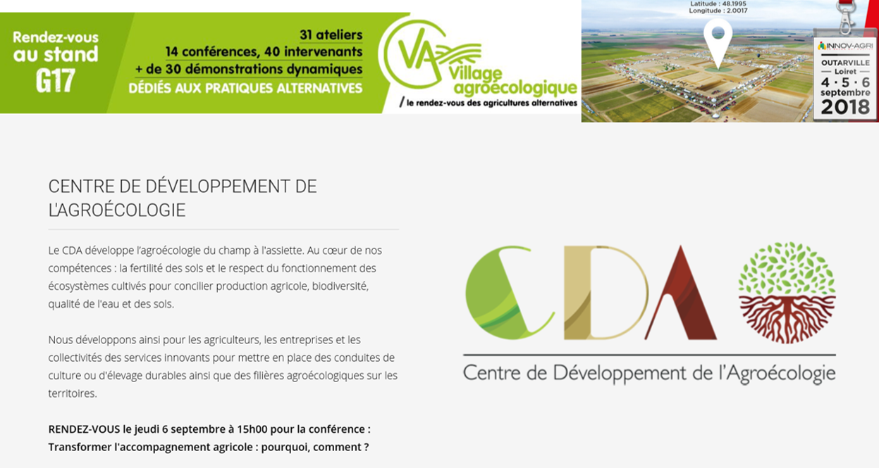 Le CDA Au Salon INNOVAGRI Du 4 Au 6 Septembre 2018